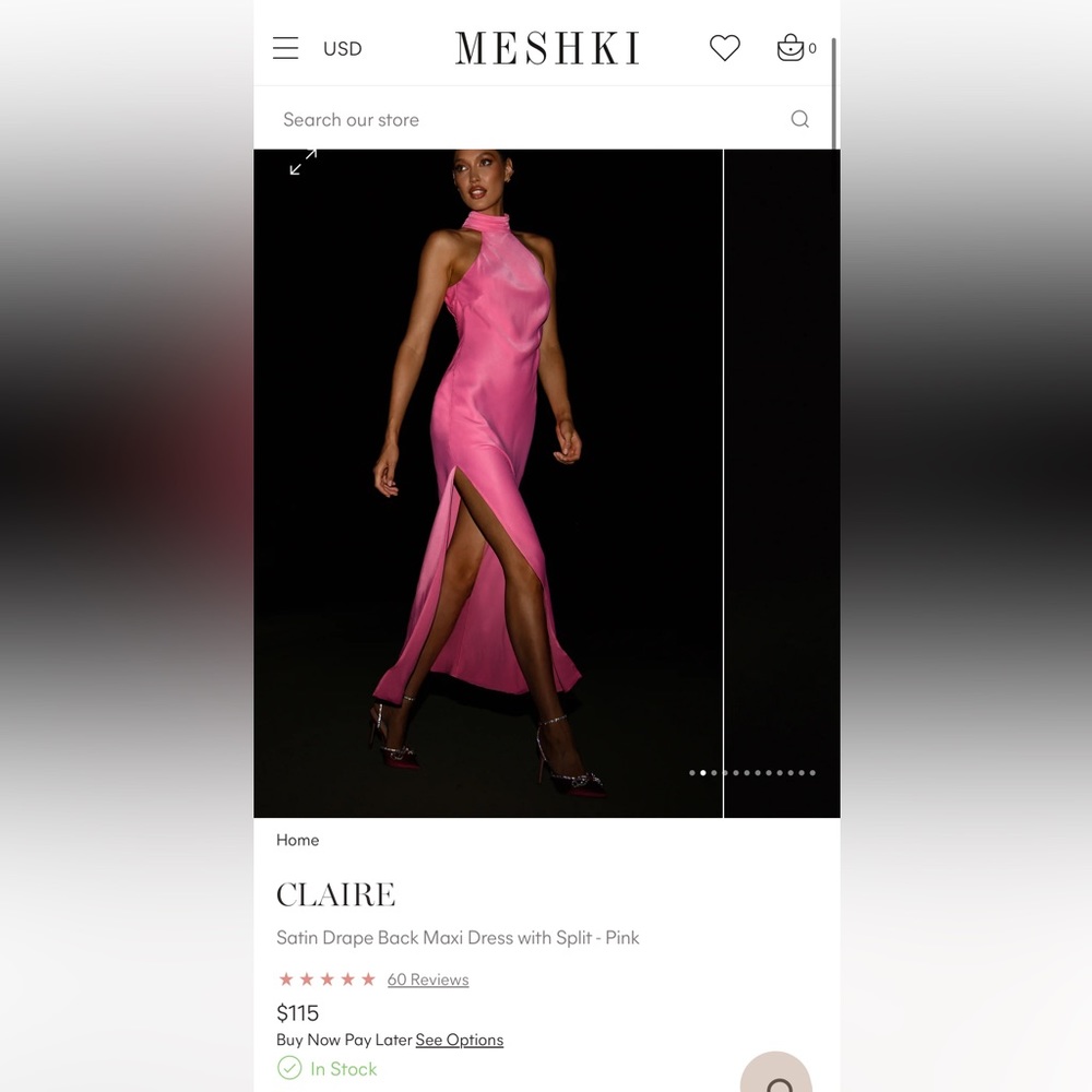 NWT Meshki Pink Satin Drape Back Midi Dress XS